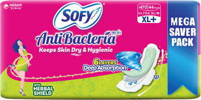 SOFY AntiBacteria Keeps Skin Dry & Hygienic 6 Layers Deep Absorption Extra Large 44 Sanitary Pad(Pack of 44)