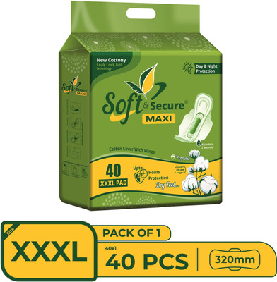 SOFT & SECURE XXXL SOFT COTTONY RASH FREE SANITARY PAD, DRY FEEL FOR HEAVY FLOW AND 3 SECONDS ABSORPTION SANITARY PAD Sanitary Pad(Pack of 40)