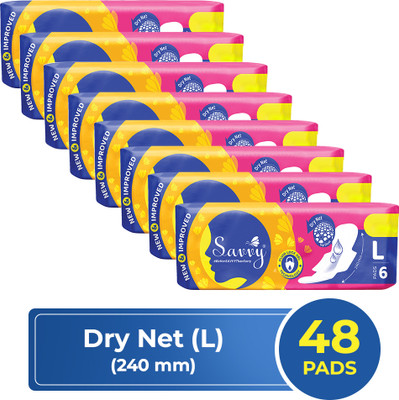 Savvy Maxi Large (240mm) | Regular to Medium Flow | Wider Wings| Soft Dry| Combo of 8 Sanitary Pad(Pack of 48)