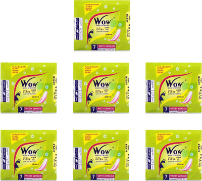 WOW Ultra Plus Sanitary Thin Dry Coverage Organic and rash Free Disposable Extra Soft and Comfort Day Night XL Sanitary Pads/Napkins and Soft Top Layer for Women Enriched, Pack of 7 (49 Pads) Sanitary Pad(Pack of 7)