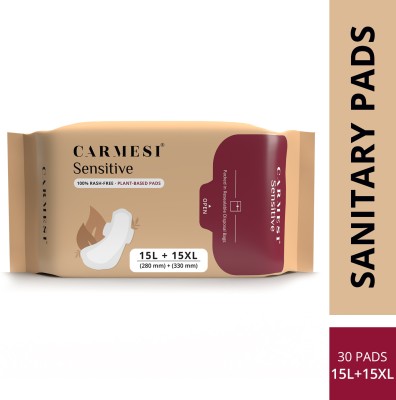 Carmesi Sensitive - Sanitary Pads for Rash-Free Periods (15 Large + 15 XL) Sanitary Pad(Pack of 30)