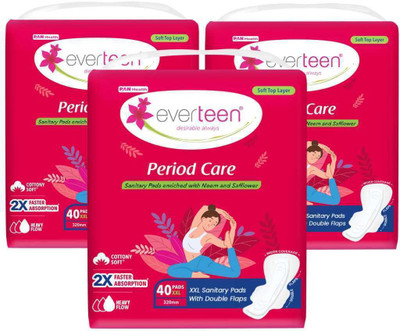 everteen Period Care XXL Soft with Neem-Safflower - (40 Pads Each) Sanitary Pad(Pack of 3)