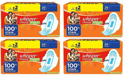 Whisper CHOICE REGULAR 230mm - 20+20+20+20 PADS Sanitary Pad(Pack of 80)