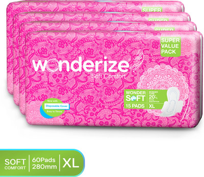 Wonderize Soft Comfort XL Sanitary Napkins - 60 Pads (Combo of 4) - With Disposable Pouch Sanitary Pad(Pack of 4)