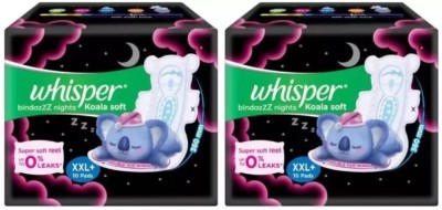 Whisper ULTRA bindazzZ nights kaola soft XXL Plus - 10+10 Pcs Sanitary Pad(Pack of 2)