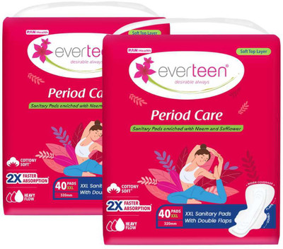 Everteen Period Care XXL Soft With Neem-Safflower – (40 Pads Each) Sanitary Pad (Pack Of 2) For Rs. 245 @ 69 %
