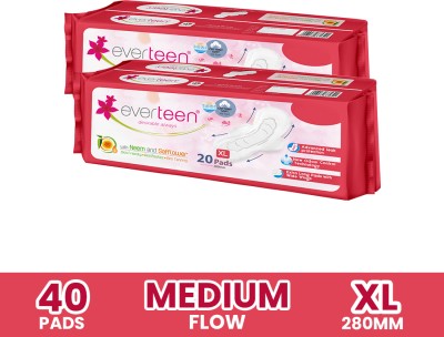 everteen XL Sanitary Napkin Pads with Neem and Safflower, Cottony-Soft Top Layer for Women – 2 Packs (20 Pads Each,280mm) Sanitary Pad(Pack of 40)