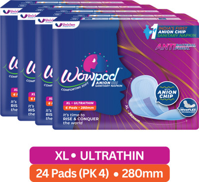 Wowpad Ultra Thin with Anion Chip, Super Absorbent & Leak-Proof for Heavy Flow | XL Sanitary Pad(Pack of 24)