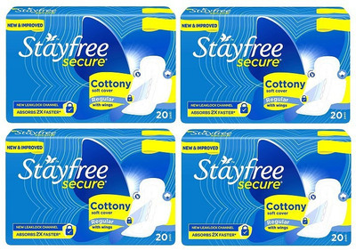 STAYFREE secure Cottony Regular 230 mm - 20×4 Sanitary Pad(Pack of 80)