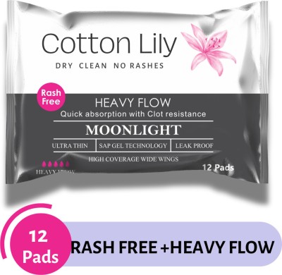 Cotton Lily MoonlightRash Free|Very Heavy Flow LONG & Leak Proof Sanitary Pad(Pack of 12)