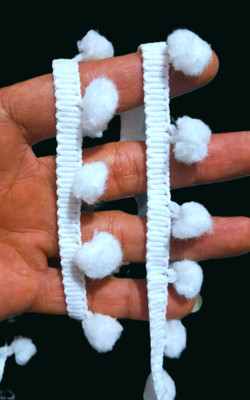 Pachrangi pom pom White Tassel Ball Bobble Ball Cotton lace Ball round lace 1.50cm 9 meter Lace Saree Falls(White)
