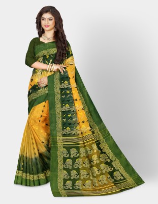 Mayabi Woven Tant Pure Cotton, Tussar Silk Saree(Yellow, Green)