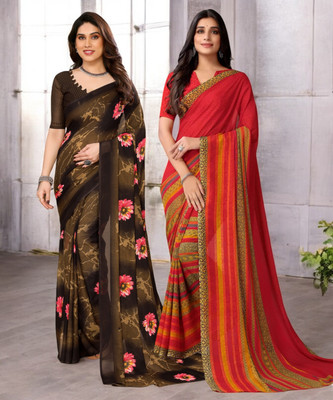 NIRMOHIFASHION Printed Bollywood Georgette Saree(Pack of 2, Multicolor)