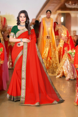 Kasumbo Tex Self Design Bollywood Georgette Saree(Red)