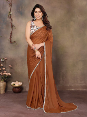 ROOP SUNDARI SAREES Solid/Plain Daily Wear Georgette Saree(Brown)
