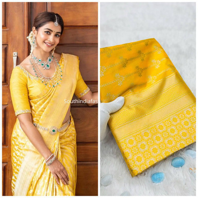 Anahant Creation Woven Banarasi Art Silk Saree(Yellow)