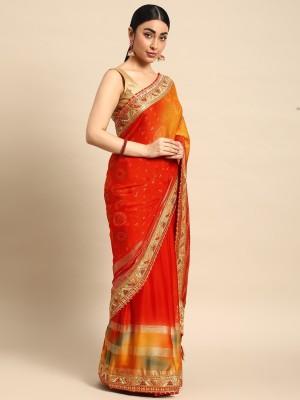 Tasrika Printed Bandhani Chiffon Saree(Orange)