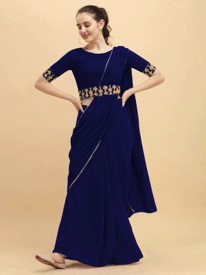 SFCS Embellished Bollywood Georgette, Chiffon Saree(Dark Blue)