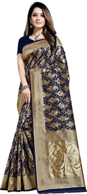 C P Vastralay Self Design Kanjivaram Art Silk Saree(Dark Blue)