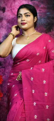 KISHORI PUNJABI MAHAL Self Design Handloom Cotton Blend Saree(Magenta)