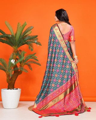 LAVYANSH CREATION Printed, Self Design Patola Silk Blend Saree(Light Blue)