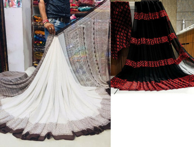 Sita Printed Bollywood Georgette Saree(Pack of 2, Brown)