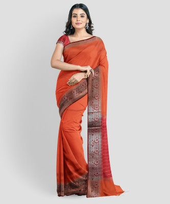 Bharat Textile Self Design Banarasi Silk Blend Saree(Orange)