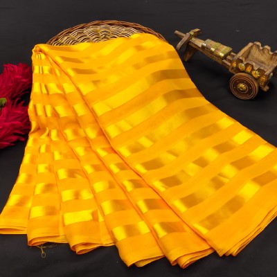 Anand Sarees Striped, Self Design Bollywood Satin Saree(Yellow)