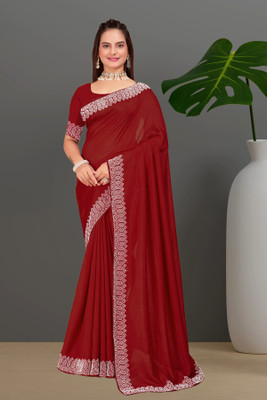 Lajamani Fashion Self Design, Solid/Plain Bollywood Georgette Saree(Maroon)