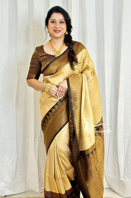 WOMENELEGENCE Embellished Banarasi Pure Silk Saree(Cream)