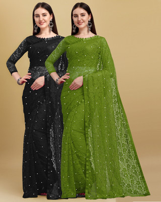 LOROFY Self Design Bollywood Net Saree(Pack of 2, Multicolor)