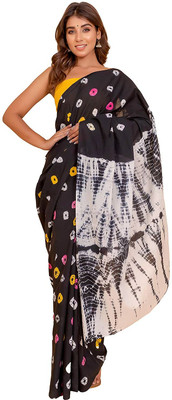 Sanganeri Print Printed, Color Block, Blocked Printed, Floral Print, Dyed Daily Wear Pure Cotton Saree(Black)