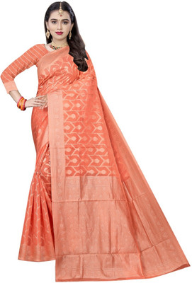 siddharth textiles Self Design Banarasi Cotton Silk Saree(Orange)