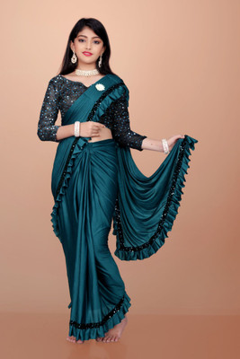 SATVASHIV Solid/Plain, Embellished Bollywood Lycra Saree(Light Blue)