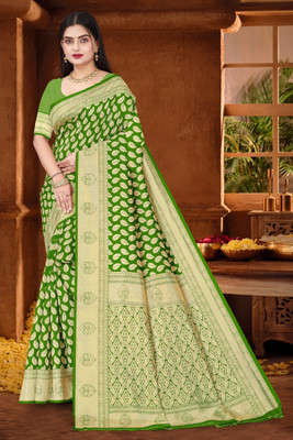 Falessa Printed Banarasi Art Silk Saree(Green)