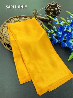 Arpita Fashion Solid/Plain Bollywood Pure Silk, Satin Saree(Yellow)