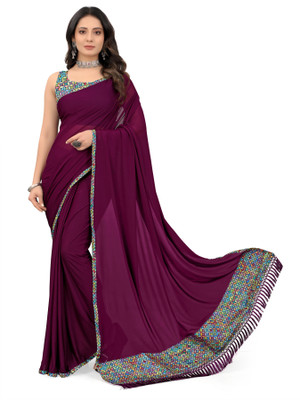 JAY AMBEY FABRICS Digital Print Bollywood Lycra Blend Saree(Maroon)