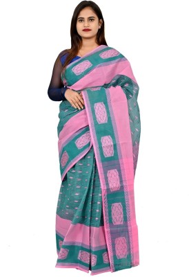 Maasaree Temple Border Jamdani Pure Cotton Saree(White)