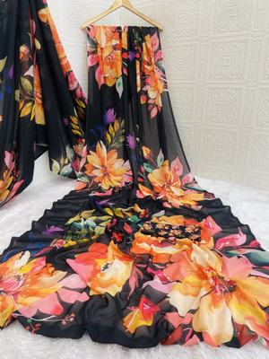 Adiyogi Enterprise Digital Print Bollywood Georgette Saree(Orange)