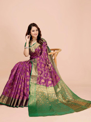 jayant creation Woven Banarasi Silk Blend, Jacquard Saree(Purple)