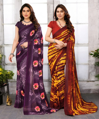 NIRMOHIFASHION Printed Bollywood Georgette Saree(Pack of 2, Multicolor)