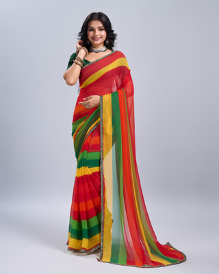 Damru trendz Printed Bandhani Georgette Saree(Multicolor)