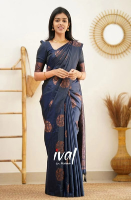 TRINITI FAB Woven Kanjivaram Pure Silk, Art Silk Saree(Blue)