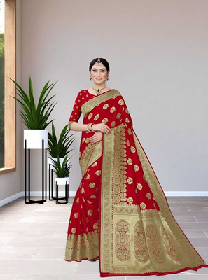 SAMRUDDHI TRENDZ Self Design, Woven Banarasi Jacquard, Art Silk Saree(Red)