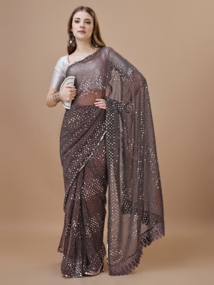 Saaki Fashion Embellished Bollywood Lycra Blend Saree(Brown)