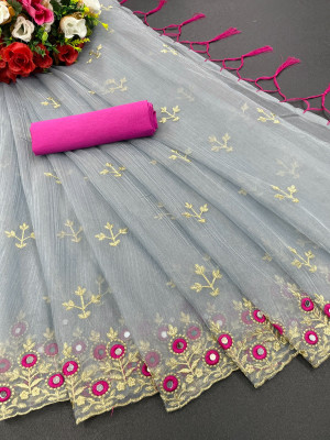 KASHI FAB Embroidered Bollywood Organza Saree(Grey)