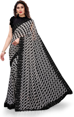 Madhur milan Printed Bollywood Georgette Saree(Black, Grey)