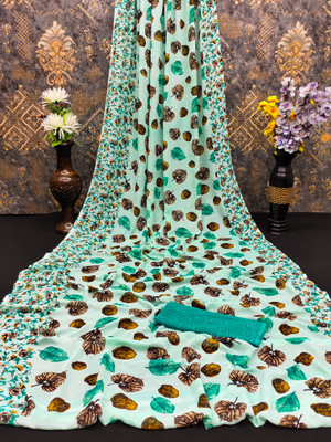 Kanooda Prints Printed Daily Wear Georgette Saree(Multicolor)