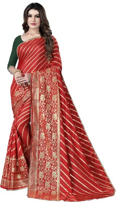 Sidhidata Self Design, Embellished Leheria Silk Blend Saree(Red)