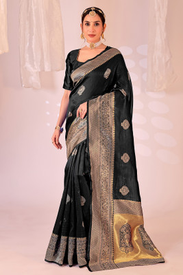 Suntex Woven Banarasi Pure Silk Saree(Black)